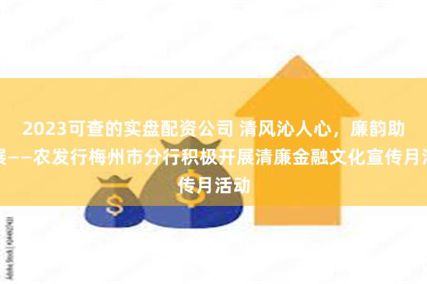 2023可查的实盘配资公司 清风沁人心，廉韵助发展——农发行梅州市分行积极开展清廉金融文化宣传月活动